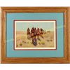 Image 1 : Original 1920 Fred Harvey litho "Apache War Party" nicely framed and double matted, image 7" X  10".