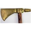Image 1 : Brass head pipe tomahawk with carved stem 17" long with small beaded drop and applied German nickel 