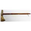 Image 4 : Brass head pipe tomahawk with carved stem 17" long with small beaded drop and applied German nickel 