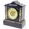 Image 2 : 19th C. black marble mantle clock with porcelain dial, handpainted numerals, 10 1/2" tall, unmarked,