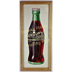 1947 Coca Cola metal sign mounted in wood frame, 14" X 32".  Est. 150-250