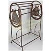 Image 2 : Ornimental iron saddle stand with cutour iron horse head plaques on each end, 37" tall.  Est. 100-20