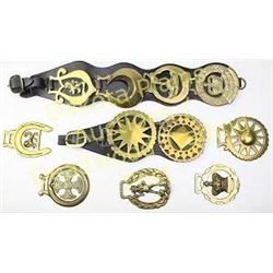 Collection of 7 brass harness drops largest marked 1952-1977 Elizabeth II Silver Jubilee.  Est. 50-1