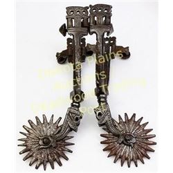 Pair of ornate early Mexican spurs double buttons, 2.5” rowels.  Est. 125-200