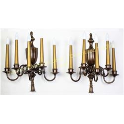 Pair of cast brass 5 arm electric wall sconces 18" tall