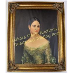 Large contemporary image of young Victorian woman frame size 28"X34", partially printed with painted
