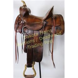 C. 1920's square skirt saddle stamped Great Western Saddlery Co. Ltd. Horseshoe Brand, 14.5" bear tr