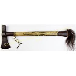 Contemporary war axe tacked, leather wraped, sinew sewn shaft with buffalo hair, nicely done.  Est. 