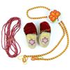 Image 1 : Collection of 3 includes c. 1920's -1930's woodlands baby moccassins 4" long, 3 strands early white 