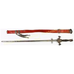 Knights of Pythias lodge sword from historic Lead S.D., etched blade marked F Dundon, includes origi