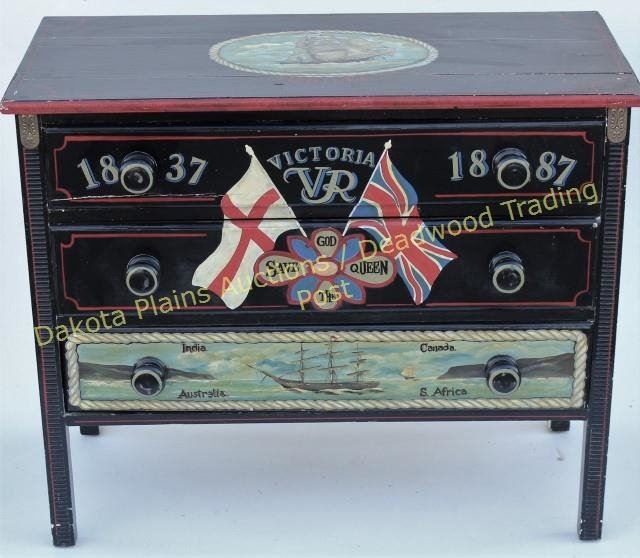 Antique Chest Of Drawers With Later Hand Painted Nautical Theme Of