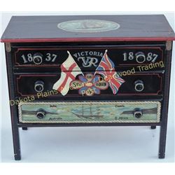 Antique chest of drawers with later hand painted nautical theme of 1887 Victoria VR yacht jubilee, n