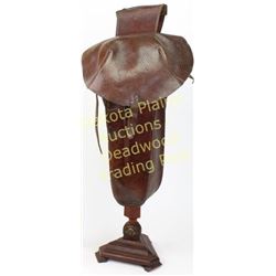 Pair unmarked leather pommel bags good, complete condition, 15" long.  Est. 150-250