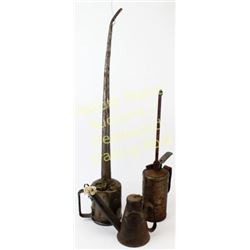 Collection of 3 includes original EJ and E miners wick lamp, two railroad long spout oilers, smaller