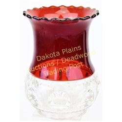 Antique ruby stained glass vase thumb print pattern in larger size, 4 1/2" x 6", exceptional conditi