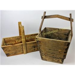 Collection of 2 wood handled buckets largest 22" tall.  Est. 25-75