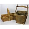 Image 1 : Collection of 2 wood handled buckets largest 22" tall.  Est. 25-75