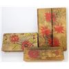 Image 1 : Collection of 3 vintage wood dresser boxes including unusual double lidded with artwork on the inner