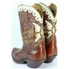 Image 2 : Vintage Tony Lama cowboy boots butterfly pattern, brown leather with white inlays to back and front 