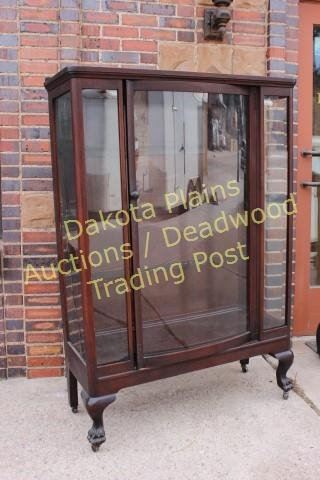 Antique Mahogany China Cabinet Bow Front Glass Door 3 Plate Rail