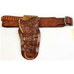 HH Heiser stamped holster and belt floral carved triple loop for Colt SA .32 cal, nice original cond