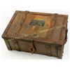 Image 1 : Reproduction iron strong box with brass Wells Fargo tag on lid, measuring 8"X13"X19", an older copy 