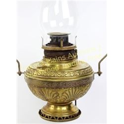 Complete antique Mammoth oil lamp with smoke bell, shade, original chimney and burner intact.  Est. 