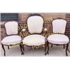 Image 1 : Collection of 3 Victorian carved parlor chairs in Rosewood rococo style with carved crests, includes