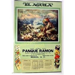 Large 1946 Mexican art calendar advertising El Aguila cigarettes, artwork depicting legend of the vo