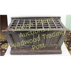 Antique paneled umbrella stand hinging front and inner fold out umbrella holder of the style found i