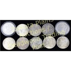 Collection of 10 Morgan Silver dollars mixed dates with no mint marks.  Est. 200-300