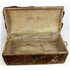 Image 2 : Early cowhide covered travel trunk brass tacked, partial American Express Co. label on top.  Est. 15