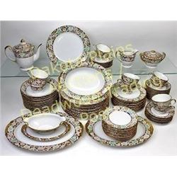 Fine quality 12 piece china set by Kutani c. 1950's with serving pieces, set consists of 12 each cup