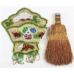 Beaded Northern woodlands hanging whisk broom c. 1920's, beaver and floral motif.  Est. 150-225