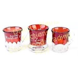 Collection of 3 antique souvenir cups and toothpick holder in red stained glass, all showing excelle