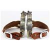 Image 1 : Boone stamped single mounted spurs with short shanks, 5 point rowels, contemporary FA meaned straps,