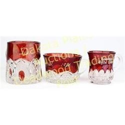 Collection of 3 antique ruby stained glass cups souvenir cups, all in excellent ondition.  Est. 25-7