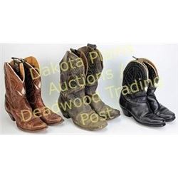 Collection of 3 vintage cowboy boots including brown Olsen Stelzers with white floral leaf uppers an