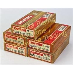 5 full boxes vintage Norma including 7.7. Jap, 7.5 and 5.6.   Est. 50-100