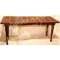 Large oak table made from  recycled antique panels from an early  Chicago mansion torn down in the 1