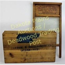 Collection of 2 Paxton and Gallagher Omaha, Nebraska glass washboard, great graphics, and Paxton cra