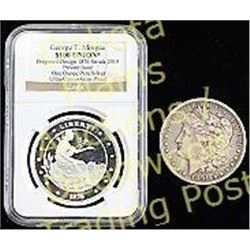 Collection of 2 coins including 1891 cc Morgan silver dollar, and ultra cameo gem proof George T Mor