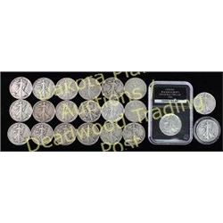 21 mixed date walking liberty half dollar coins Est. 100-175