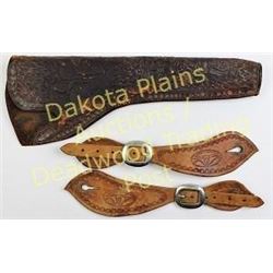 Collection of 2 includes early horse and rider holster for Colt 7 1/2 complete with toe plug and ori