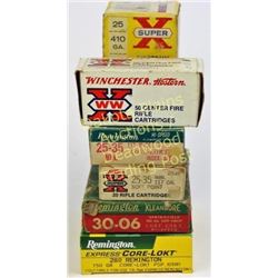 6 boxes miscellaneous ammunition including full box 30 carbine, 2 full boxes 25-35 Western and Remin
