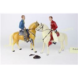 Collection of 2 1950's Hartland Roy Rogers figures with horses and saddles, condition is near fine. 