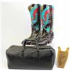 Image 1 : Cowboy collection of 3 includes boot jack, vintage pair custom cowboy boots, doctors bag.  Est. 75-1