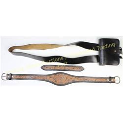 Collection of 2 includes custom floral tooled belt, nicely made with double buckles fitting size 30"