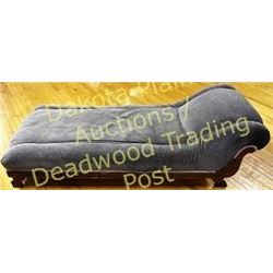 American oak fainting couch c. 1900-1910, contemporary blue upholstery, frame solid and tight.  Est.