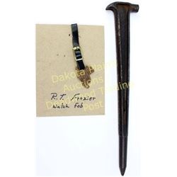 Collection of 2 includes U.S. cavalry picket pin and R.T. Frazier watch fob.  Est. 50-100